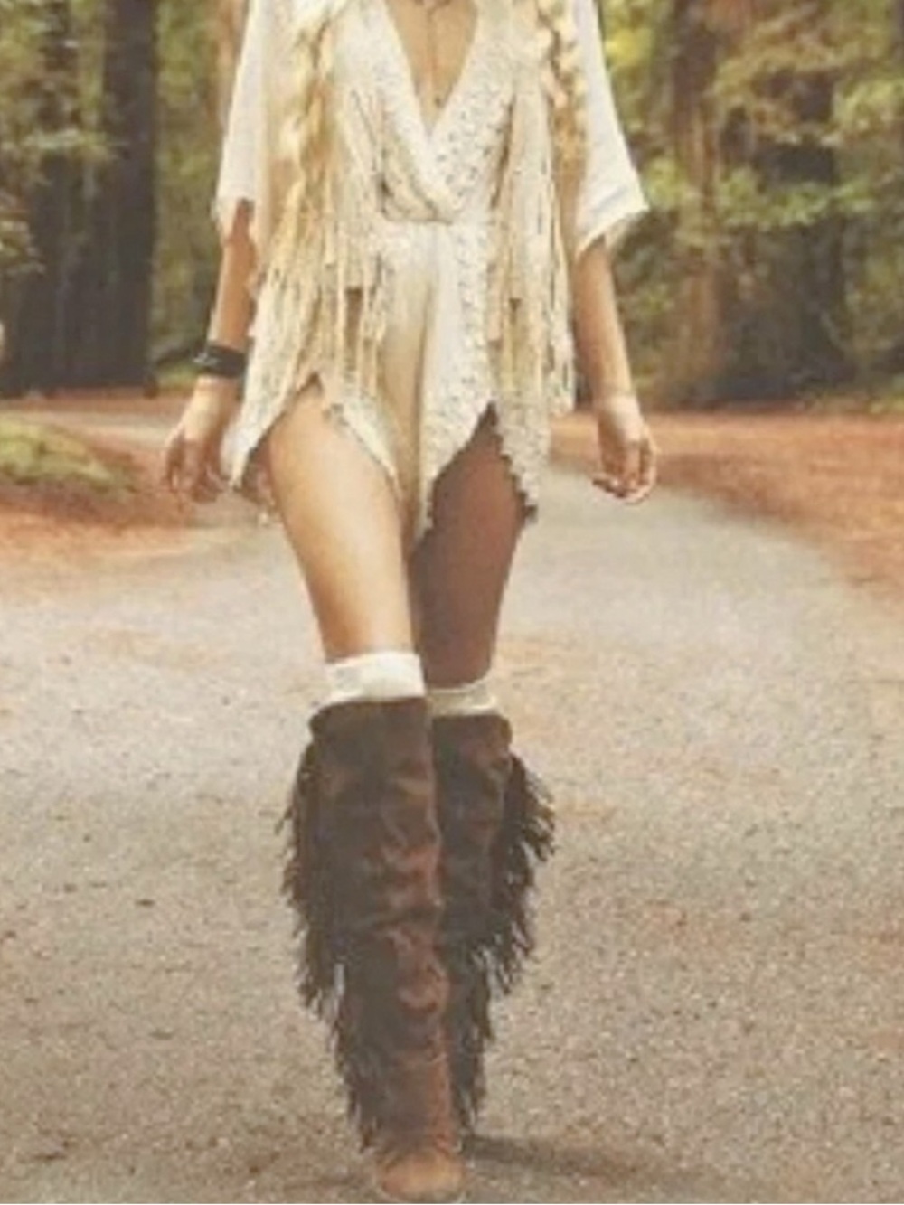 Naughty Monkey Fringed Brown Suede Tall Leather Boots - Size 7.5